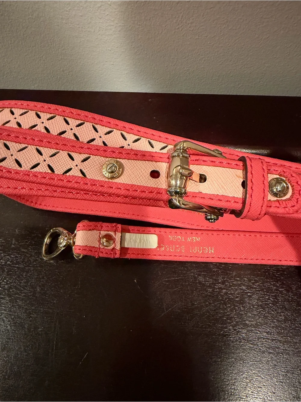 Henri Bendel Perforated Pink Coral Dog Leash in Mint Condition! NWOT